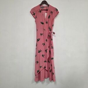 Fabienne Chapot Archana Dress Size S 6 Olive You Print Wrap Pink Maxi Resort NWT